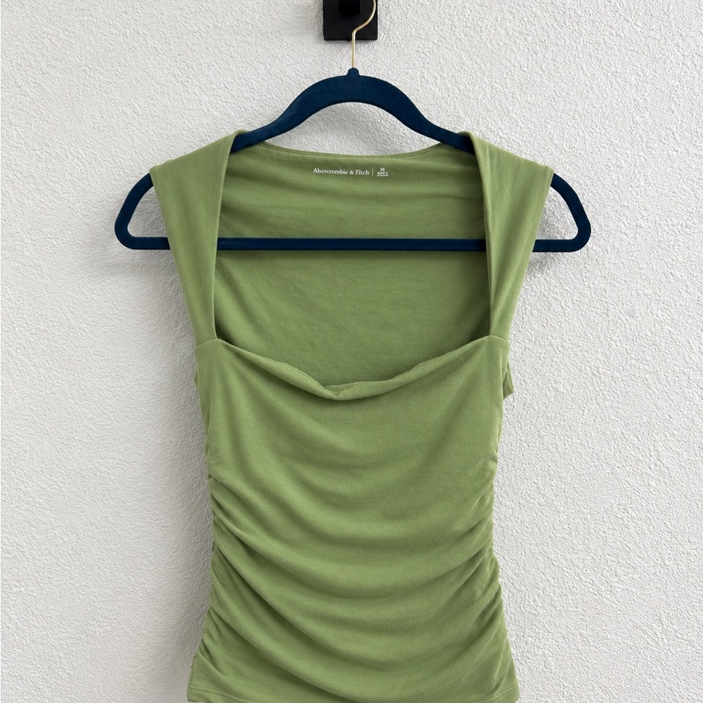 Abercrombie & Fitch Light Green Ruched Square-Neck Tank